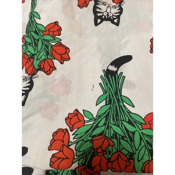1 Vintage Burlington B KLIBAN CAT Red Roses Bouquet Twin Flat Sheet USA Vibrant - Picture 5 of 9